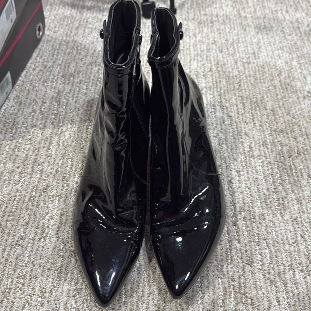 Black Patent Leather Booties | Via Spiega | Size 11 | Leather | Side Zip